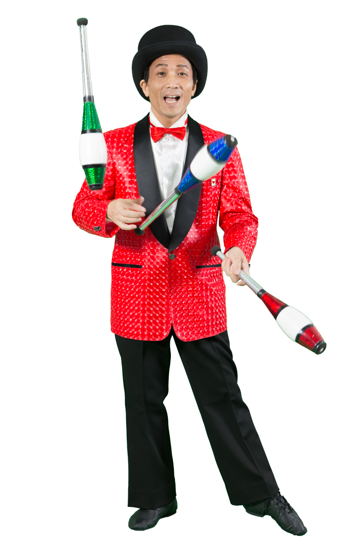 3つのピンでジャグリングをしているキビート